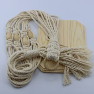 Woodhaid Stylish Macrame Plant Hanger with Wooden Base