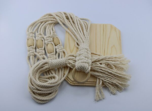 Woodhaid Stylish Macrame Plant Hanger with Wooden Base
