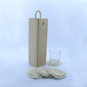 Woodhaid Wine Box with Sliding Lid with Macramé details