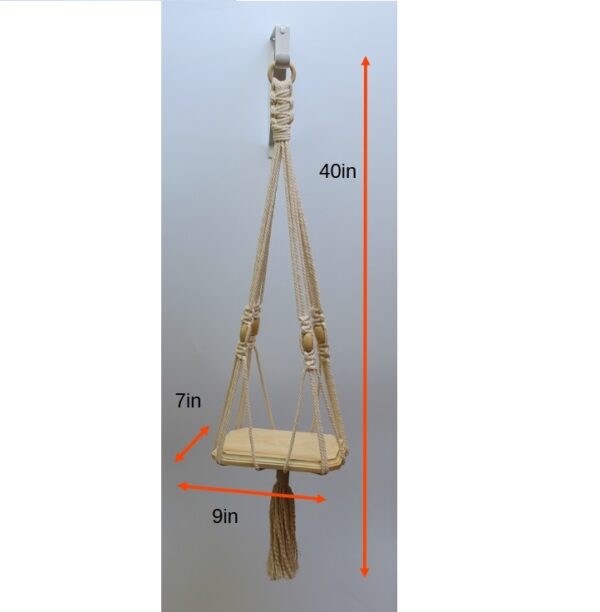 Woodhaid Stylish Macrame Plant Hanger with Wooden Base - Image 5