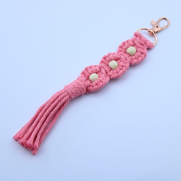 Handcrafted Macramé Three Flowers Keychain - Image 2
