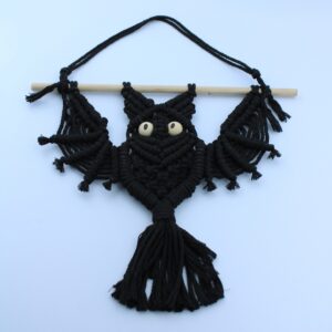Handmade Macramé Bat Decor – Black Boho Wall Art