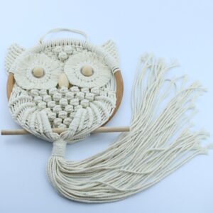 Handmade Macramé Owl with Wooden Ring & Tassel