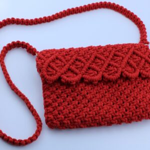 Handcrafted Red/Black Macramé Shoulder Bag – Boho Crossbody
